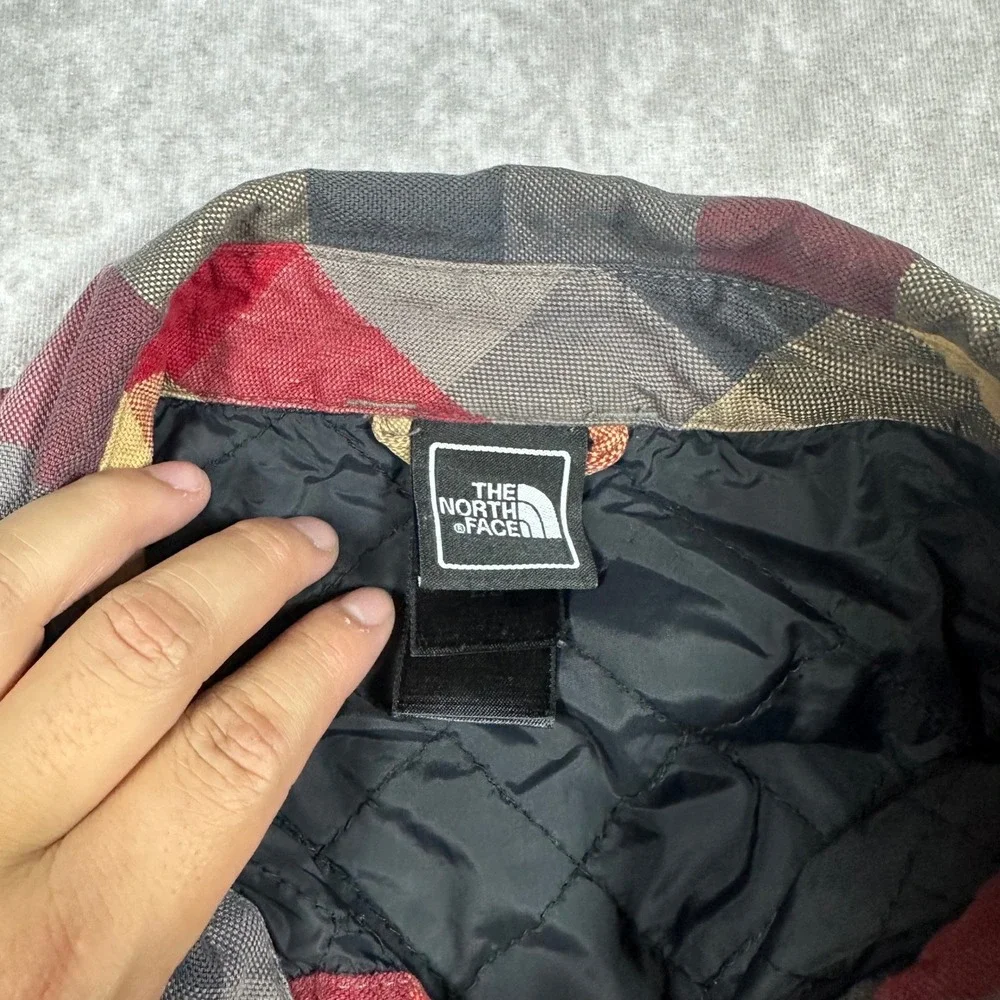 The North Face Mens Large Insulated Quilted Flannel Jacket Red Yellow Plaid Coat